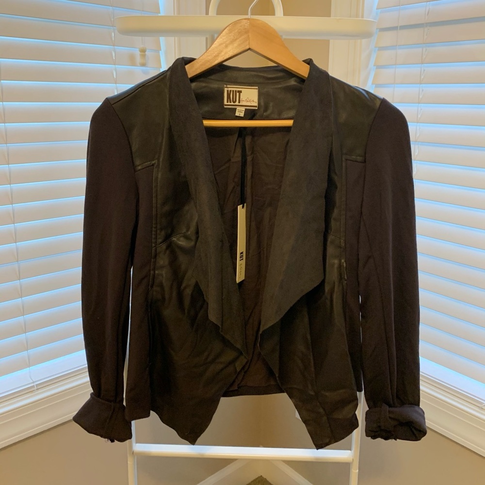 Faux leather and suede blazer
